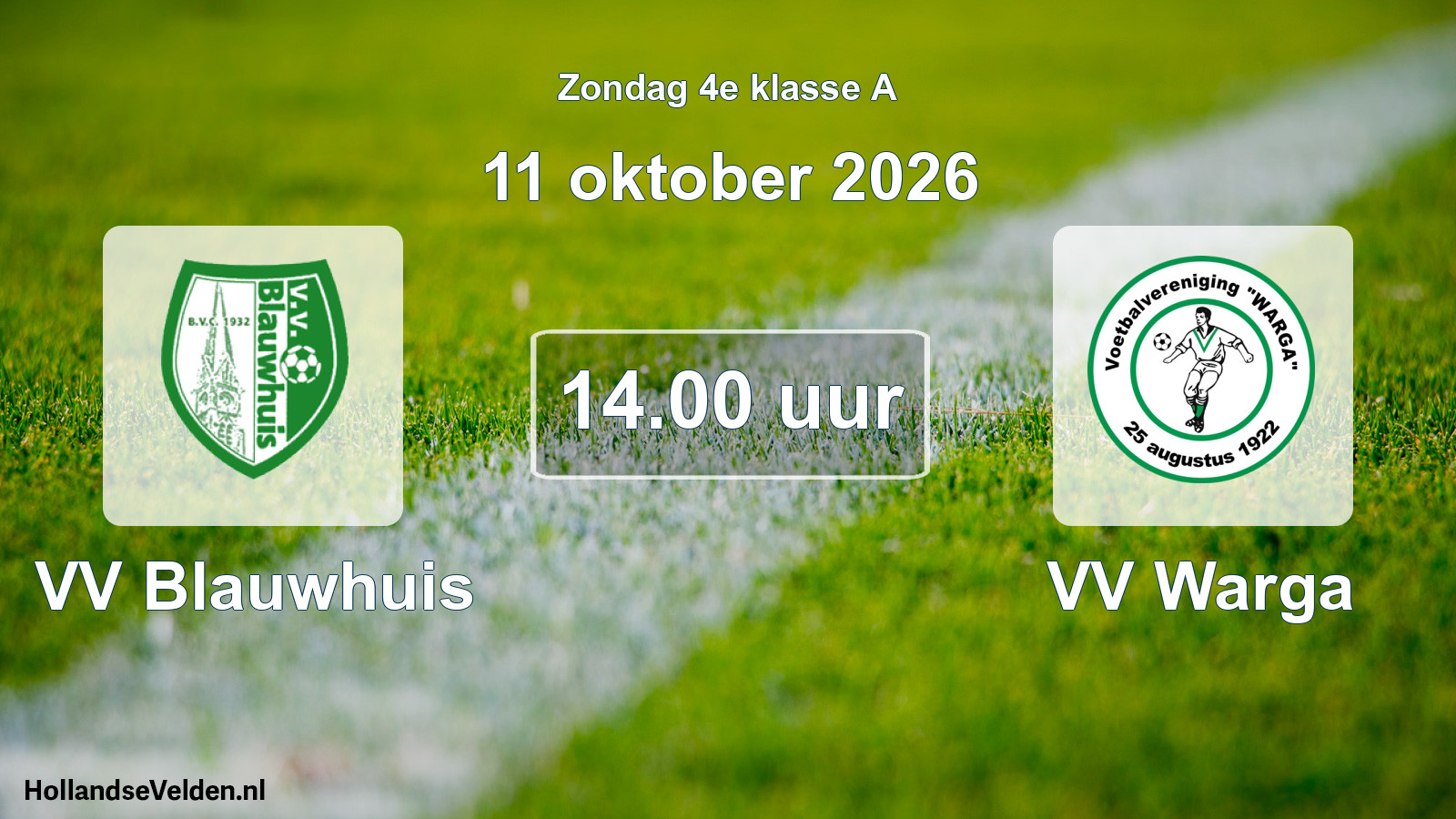 Geplande wedstrijd: VV Blauwhuis - VV Warga (11 oktober 2026)