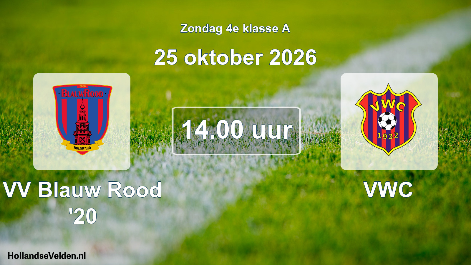 Geplande wedstrijd: VV Blauw Rood '20 - VWC (25 oktober 2026)