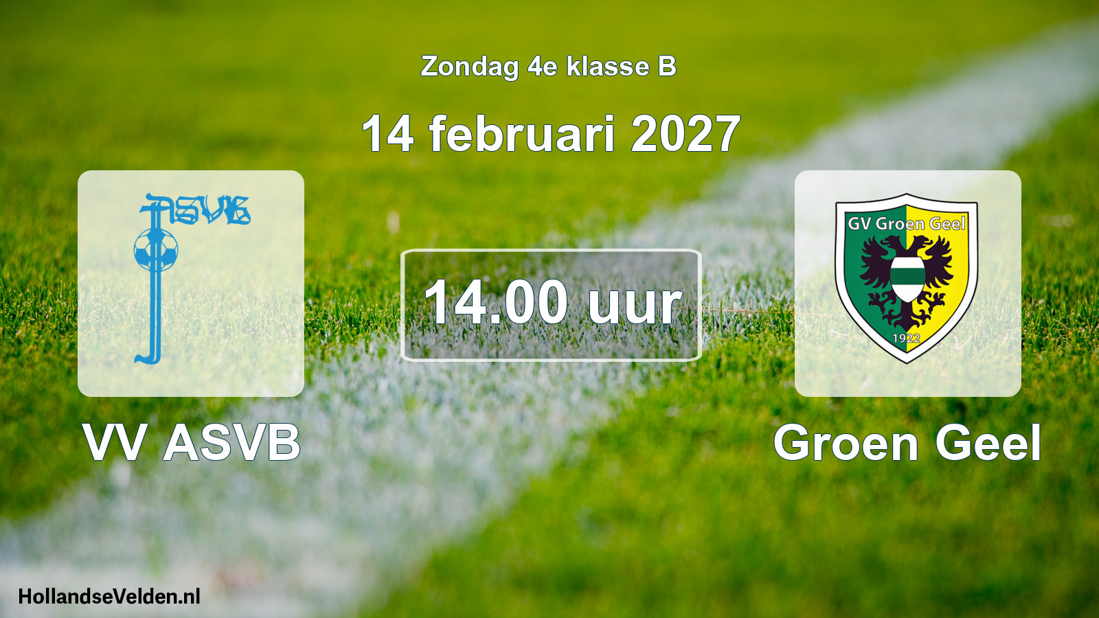 Geplande wedstrijd: VV ASVB - Groen Geel (14 februari 2027)