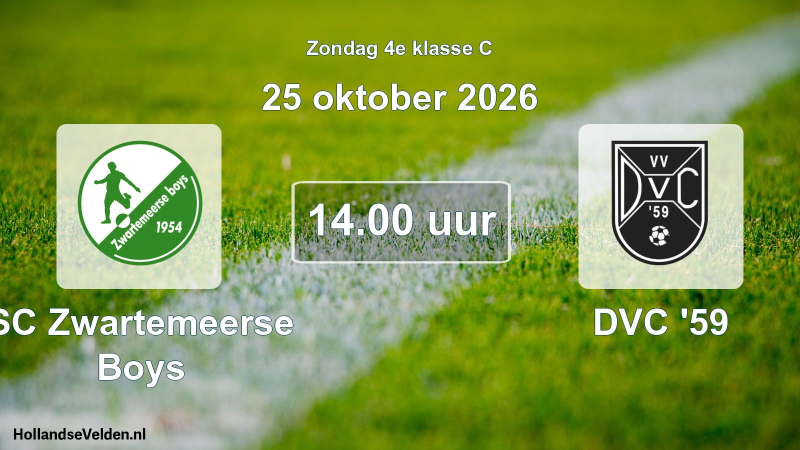 Geplande wedstrijd: SC Zwartemeerse Boys - DVC '59 (25 oktober 2026)