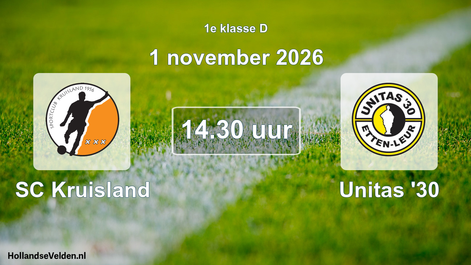 Geplande wedstrijd: SC Kruisland - Unitas '30 (1 november 2026)