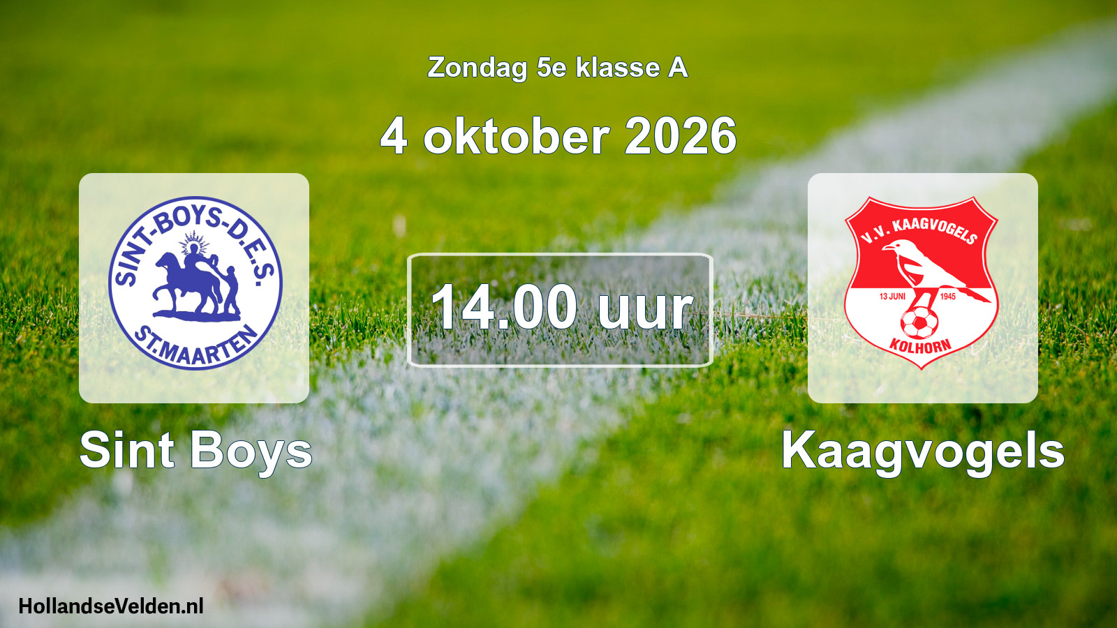 Geplande wedstrijd: Sint Boys - Kaagvogels (4 oktober 2026)