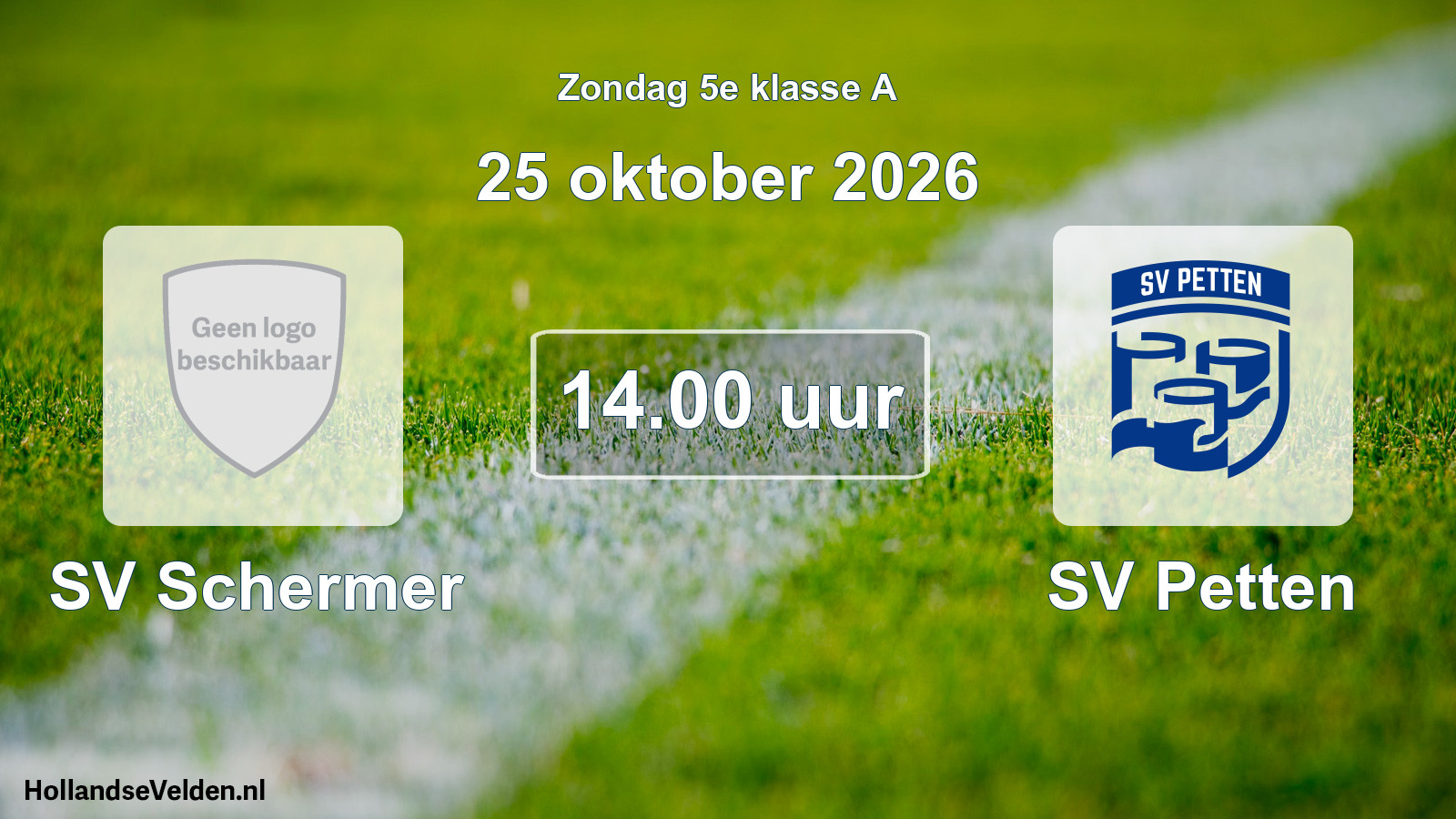 Geplande wedstrijd: SV Schermer - SV Petten (25 oktober 2026)