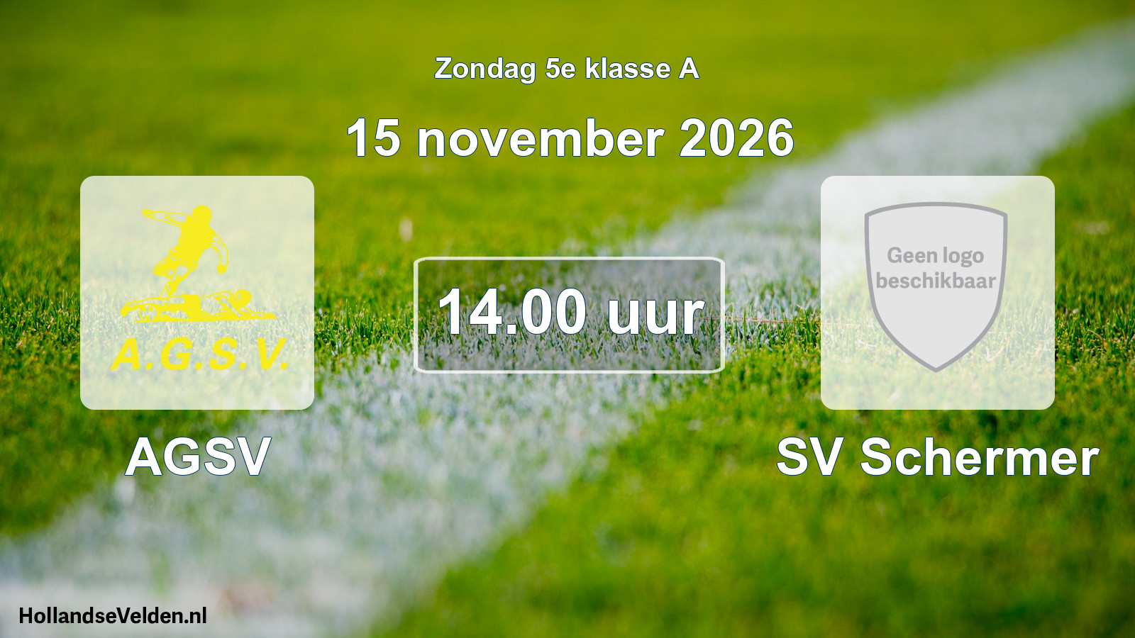 Geplande wedstrijd: AGSV - SV Schermer (15 november 2026)