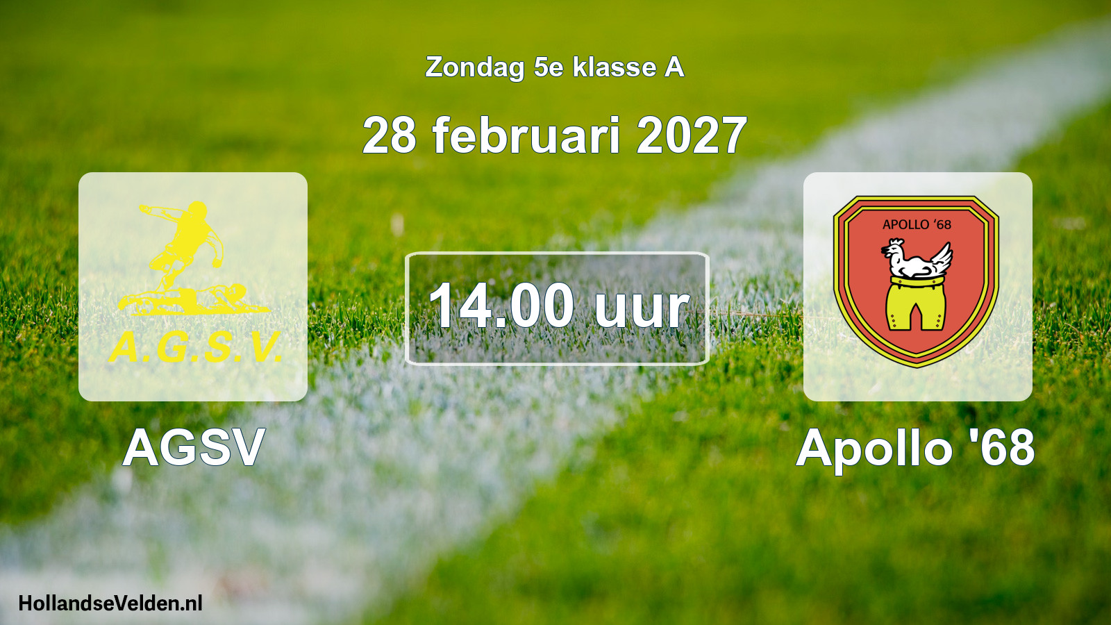 Geplande wedstrijd: AGSV - Apollo '68 (28 februari 2027)