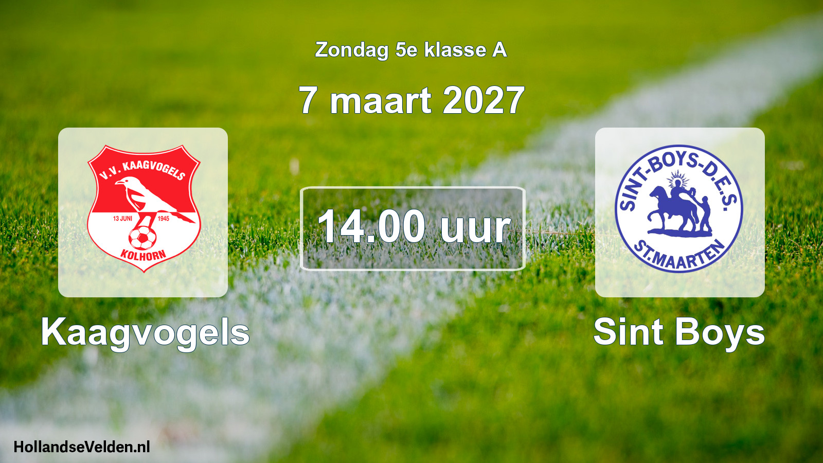 Geplande wedstrijd: Kaagvogels - Sint Boys (7 maart 2027)