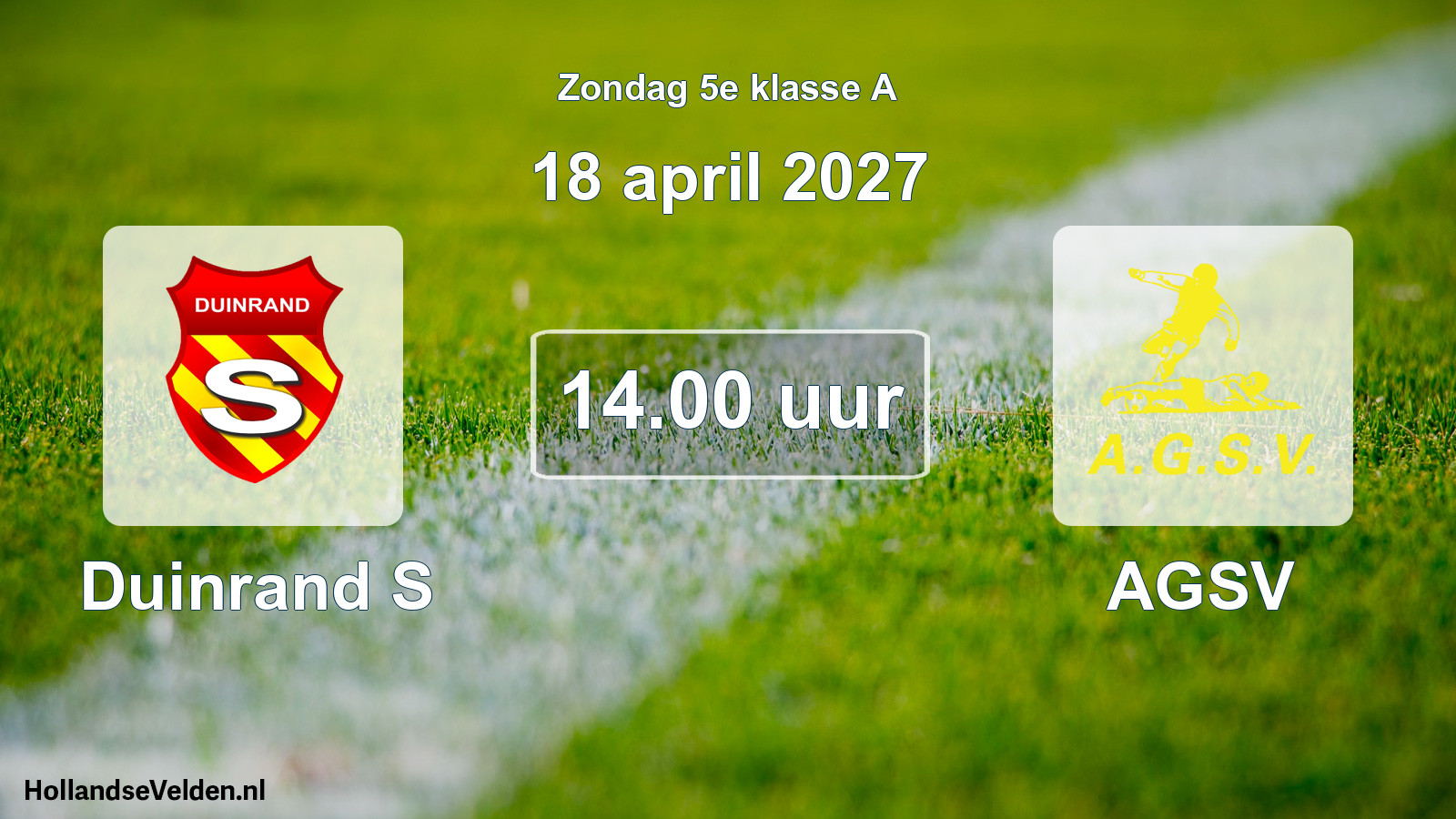 Geplande wedstrijd: Duinrand S - AGSV (18 april 2027)
