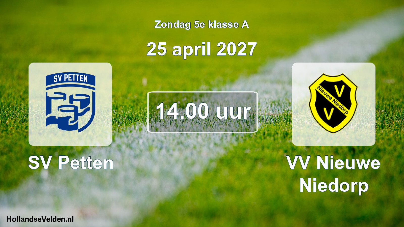 Geplande wedstrijd: SV Petten - VV Nieuwe Niedorp (25 april 2027)
