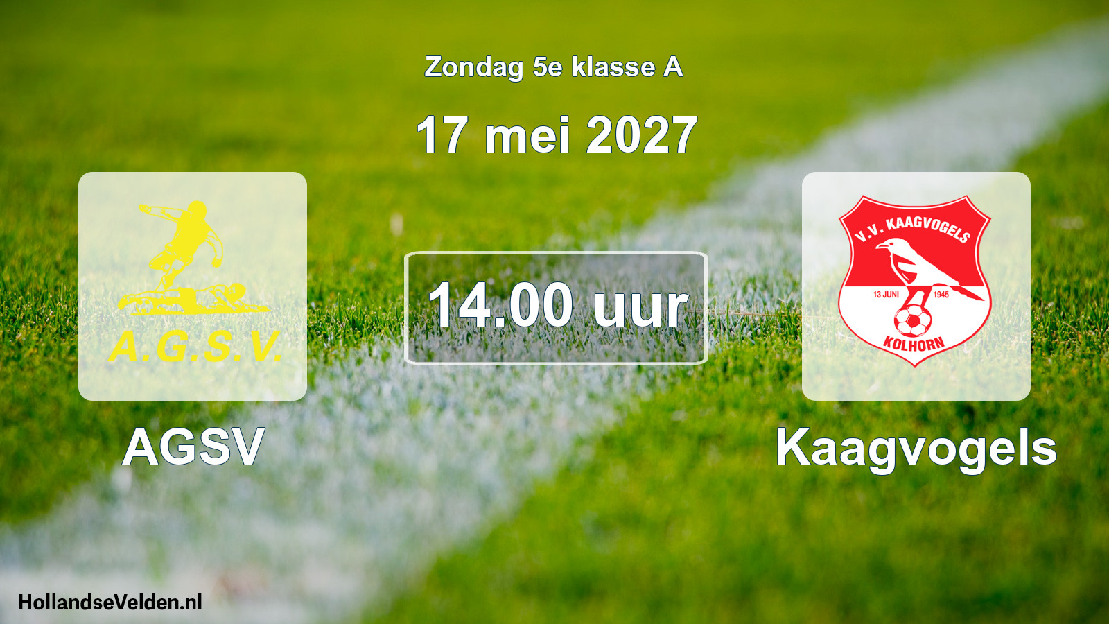 Geplande wedstrijd: AGSV - Kaagvogels (17 mei 2027)