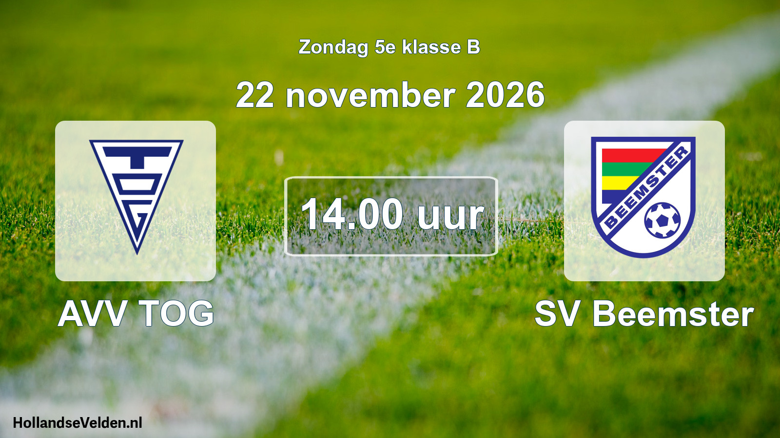 Geplande wedstrijd: AVV TOG - SV Beemster (22 november 2026)