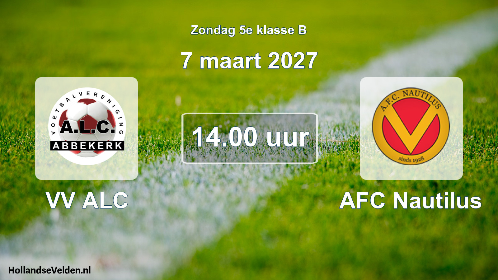 Geplande wedstrijd: VV ALC - AFC Nautilus (7 maart 2027)