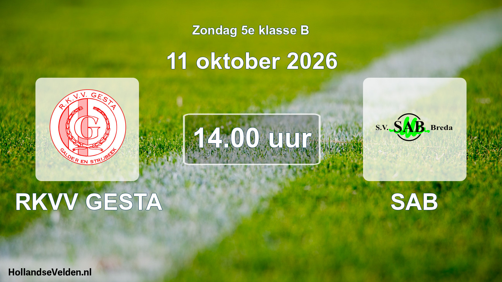 Geplande wedstrijd: RKVV GESTA - SAB (11 oktober 2026)