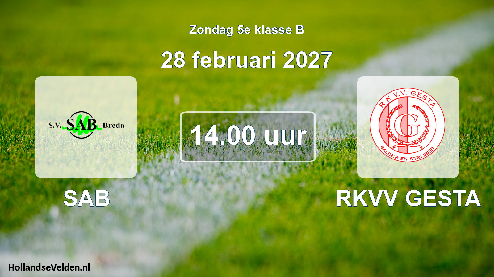 Geplande wedstrijd: SAB - RKVV GESTA (28 februari 2027)