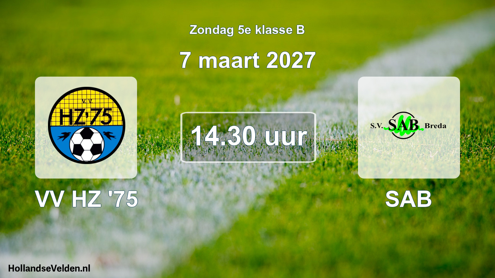 Geplande wedstrijd: VV HZ '75 - SAB (7 maart 2027)
