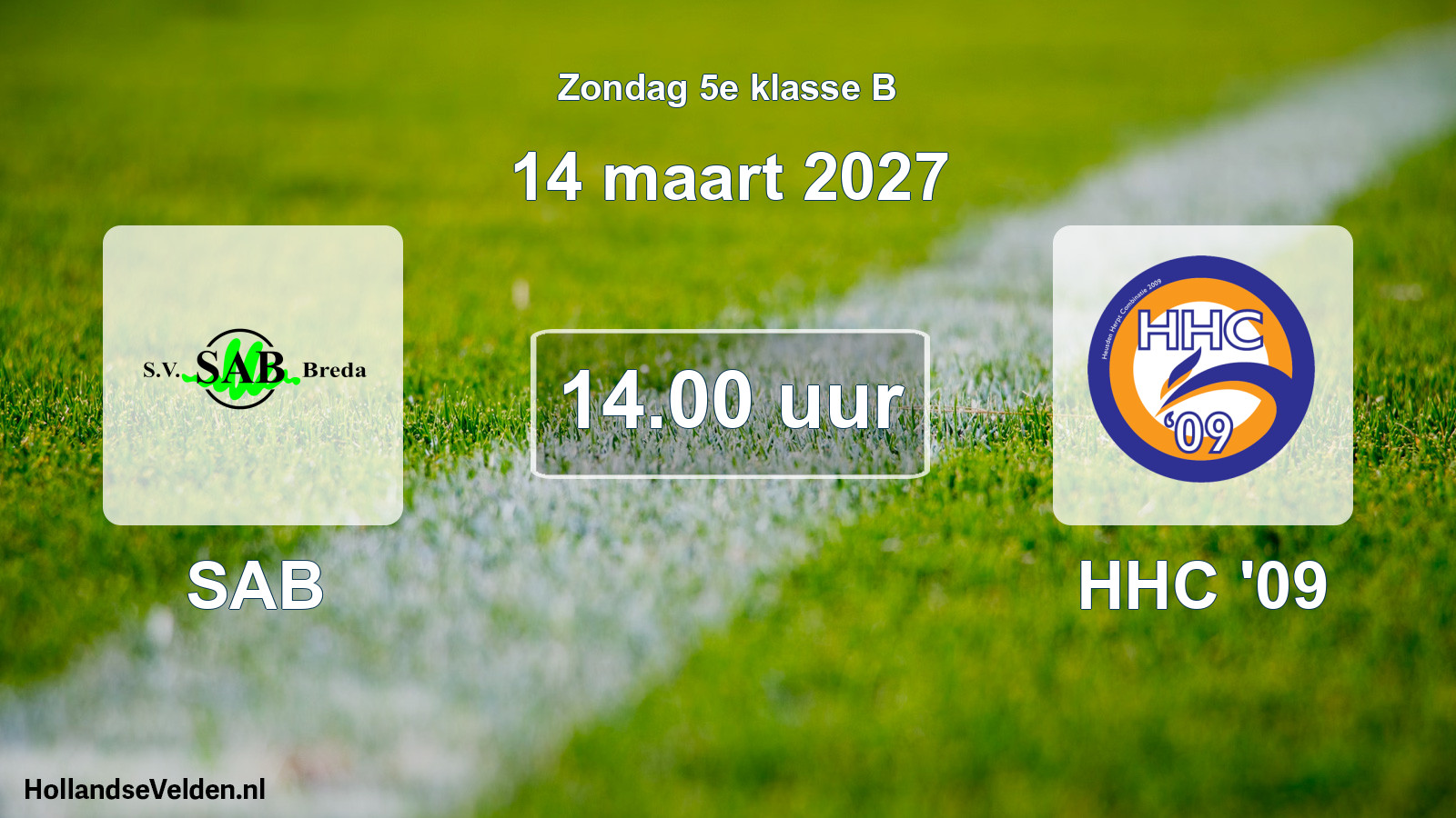 Geplande wedstrijd: SAB - HHC '09 (14 maart 2027)