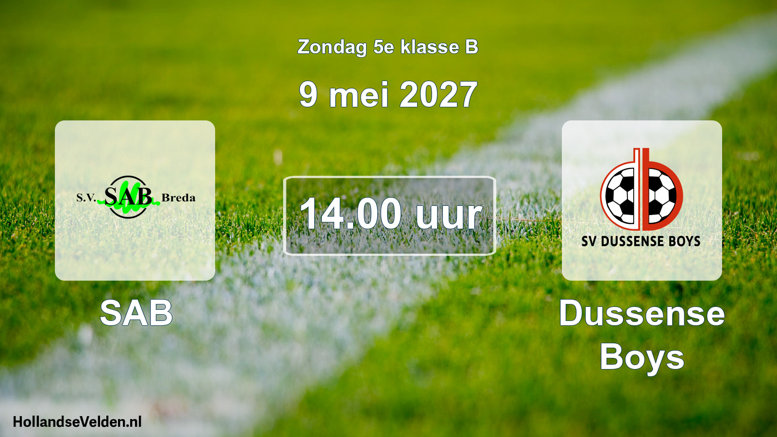 Geplande wedstrijd: SAB - Dussense Boys (9 mei 2027)