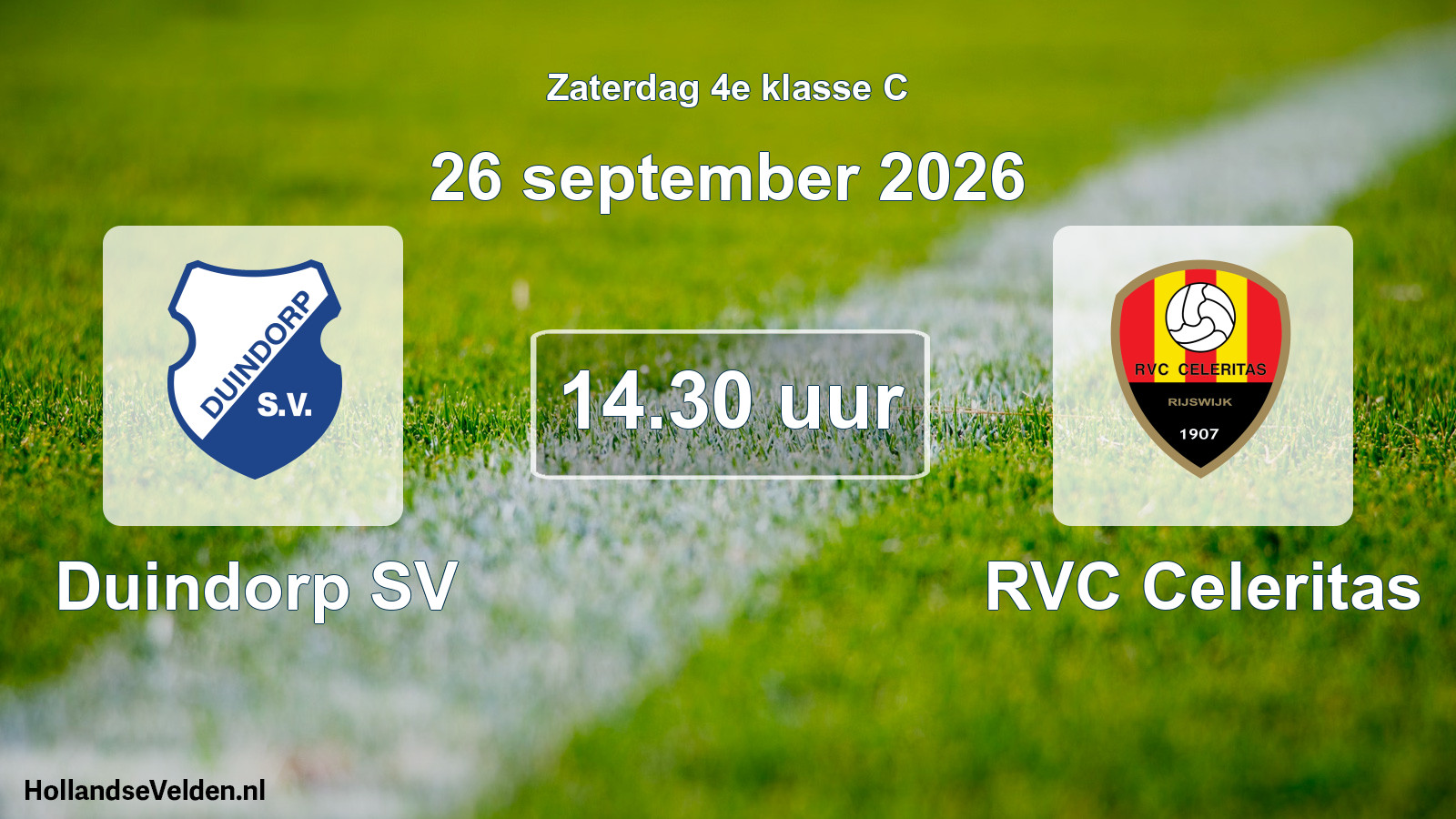 Geplande wedstrijd: Duindorp SV - RVC Celeritas (26 september 2026)