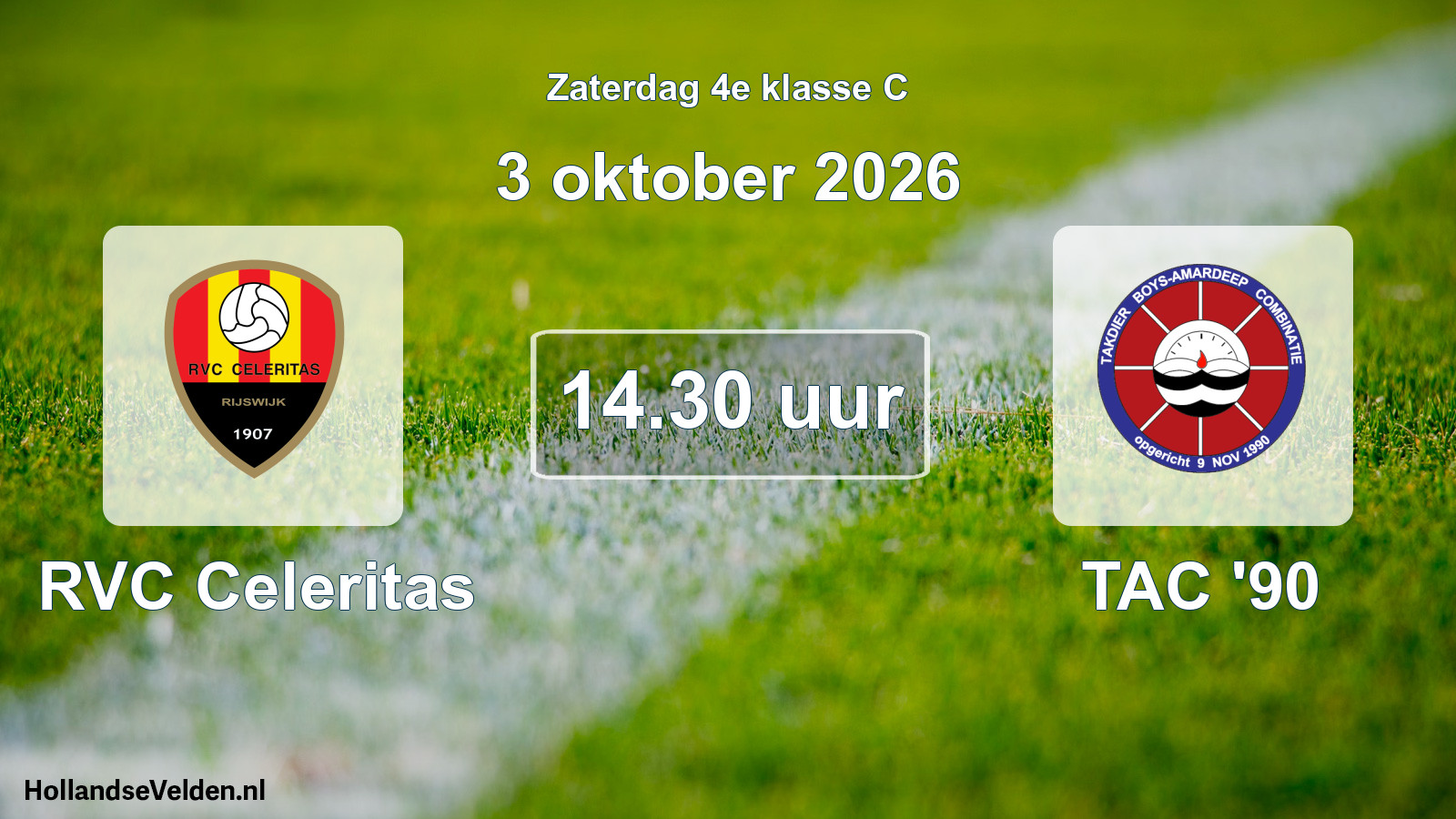 Geplande wedstrijd: RVC Celeritas - TAC '90 (3 oktober 2026)