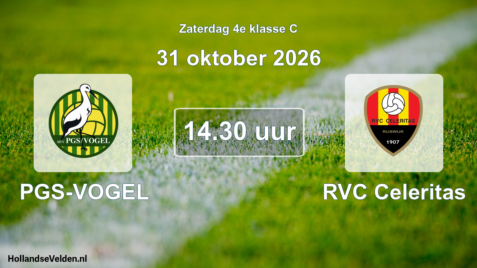 Geplande wedstrijd: PGS-VOGEL - RVC Celeritas (31 oktober 2026)