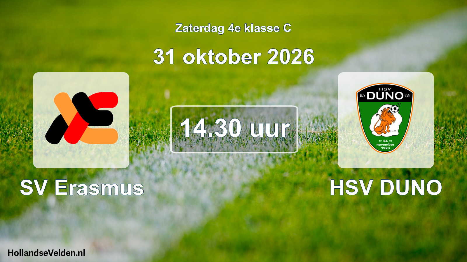 Geplande wedstrijd: SV Erasmus - HSV DUNO (31 oktober 2026)