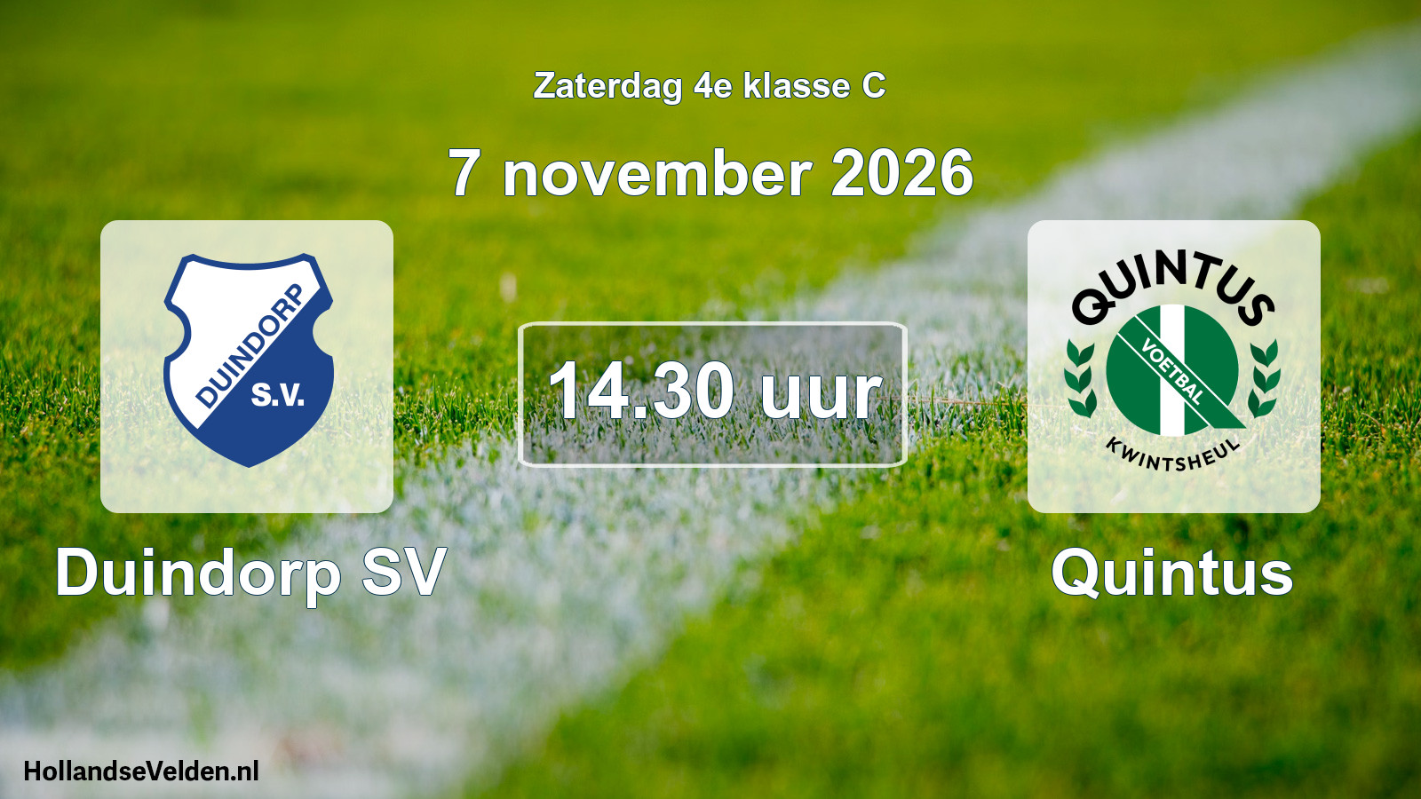 Geplande wedstrijd: Duindorp SV - Quintus (7 november 2026)