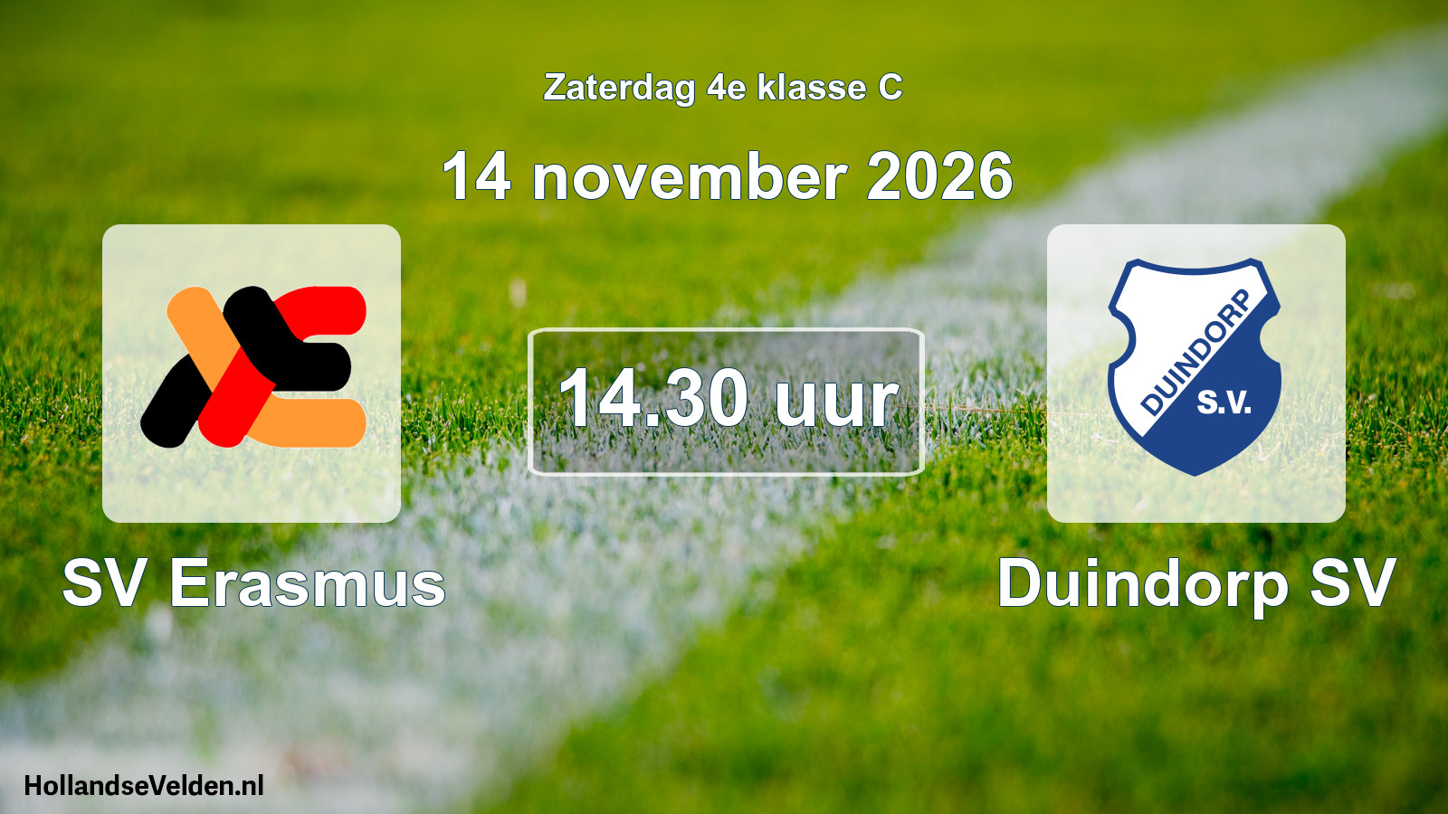 Geplande wedstrijd: SV Erasmus - Duindorp SV (14 november 2026)