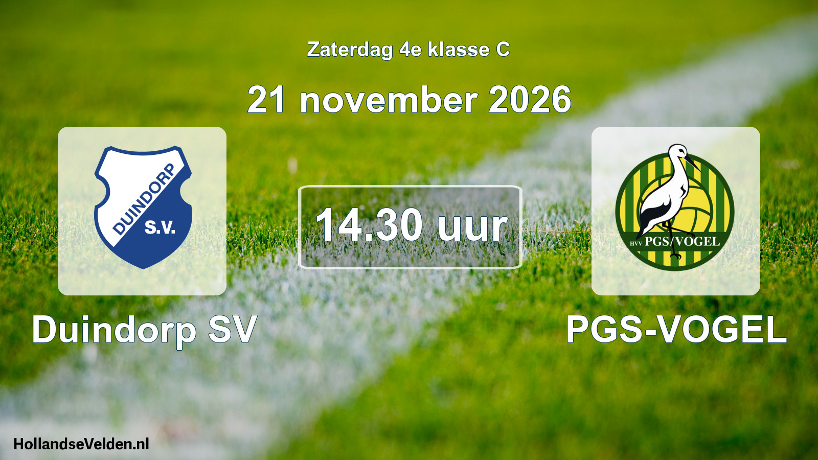 Geplande wedstrijd: Duindorp SV - PGS-VOGEL (21 november 2026)