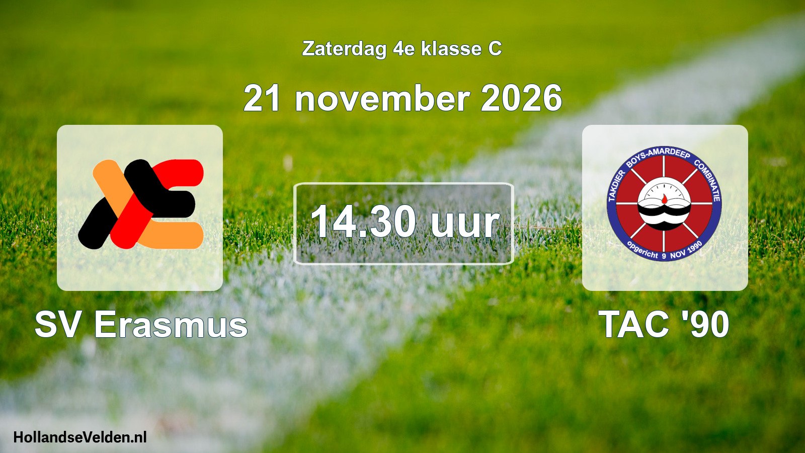 Geplande wedstrijd: SV Erasmus - TAC '90 (21 november 2026)