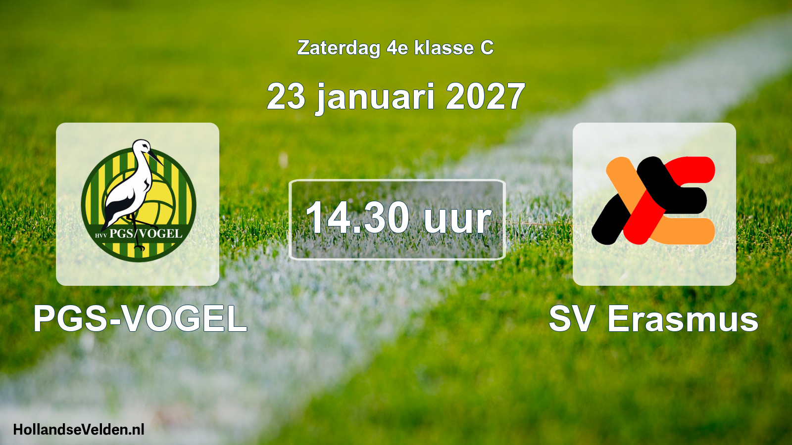 Geplande wedstrijd: PGS-VOGEL - SV Erasmus (23 januari 2027)