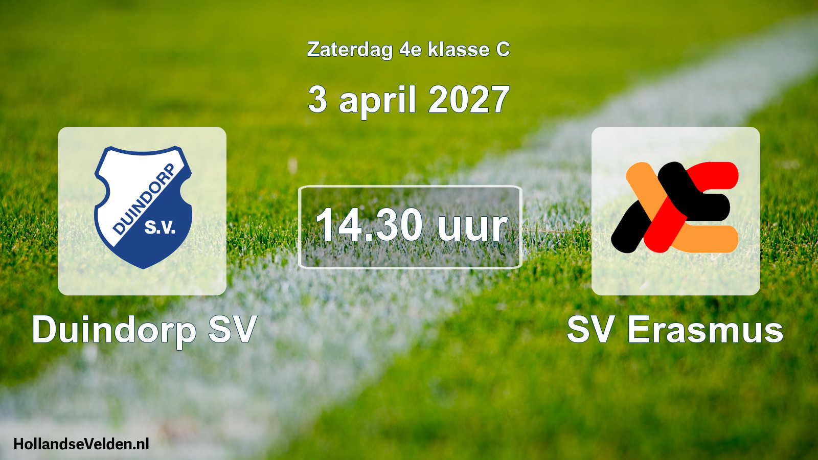 Geplande wedstrijd: Duindorp SV - SV Erasmus (3 april 2027)