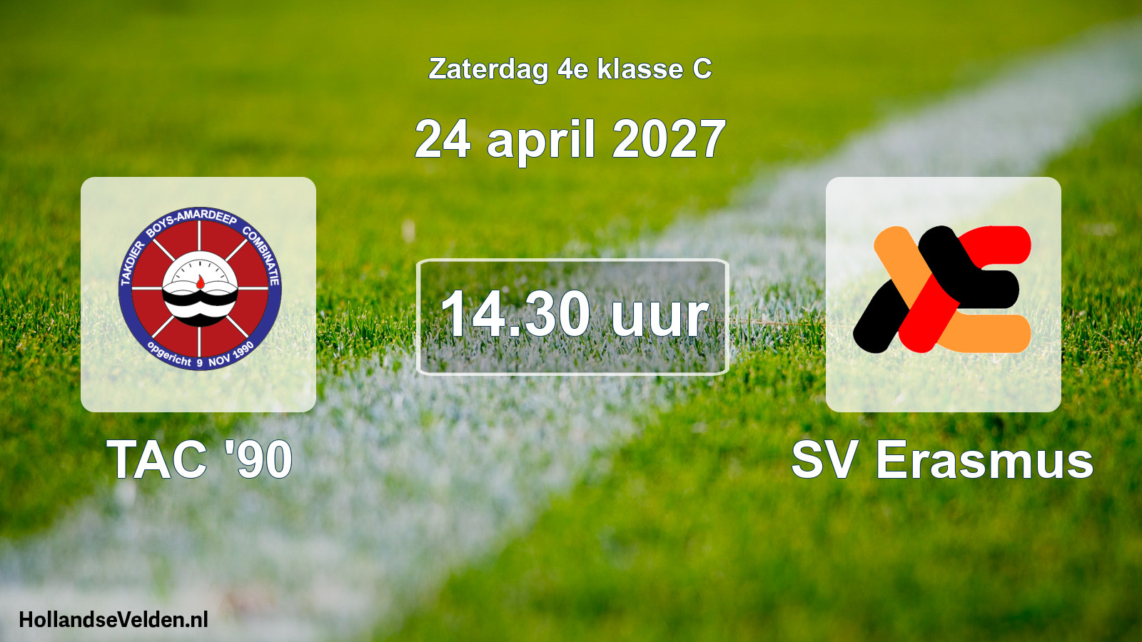 Geplande wedstrijd: TAC '90 - SV Erasmus (24 april 2027)