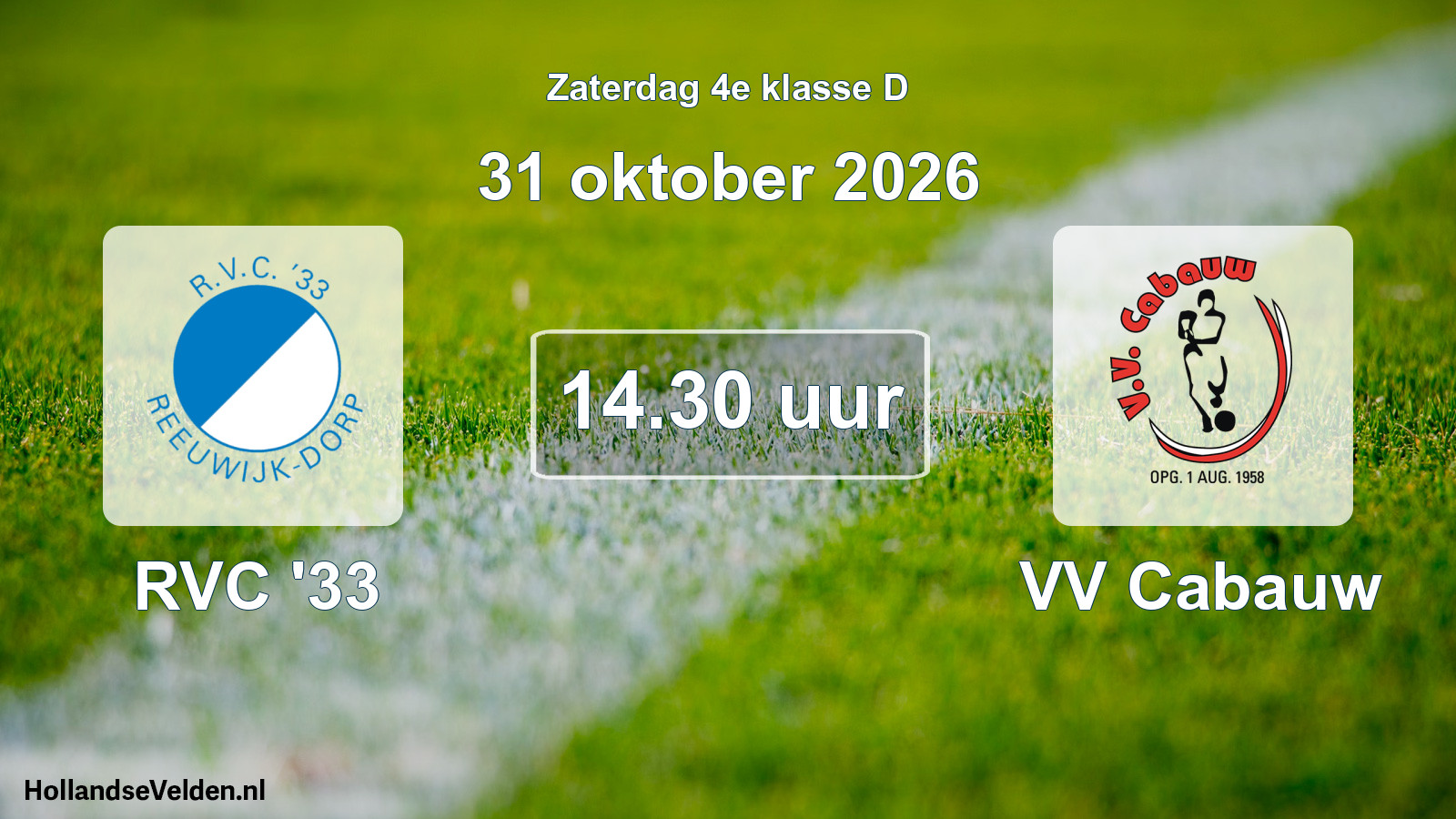 Geplande wedstrijd: RVC '33 - VV Cabauw (31 oktober 2026)