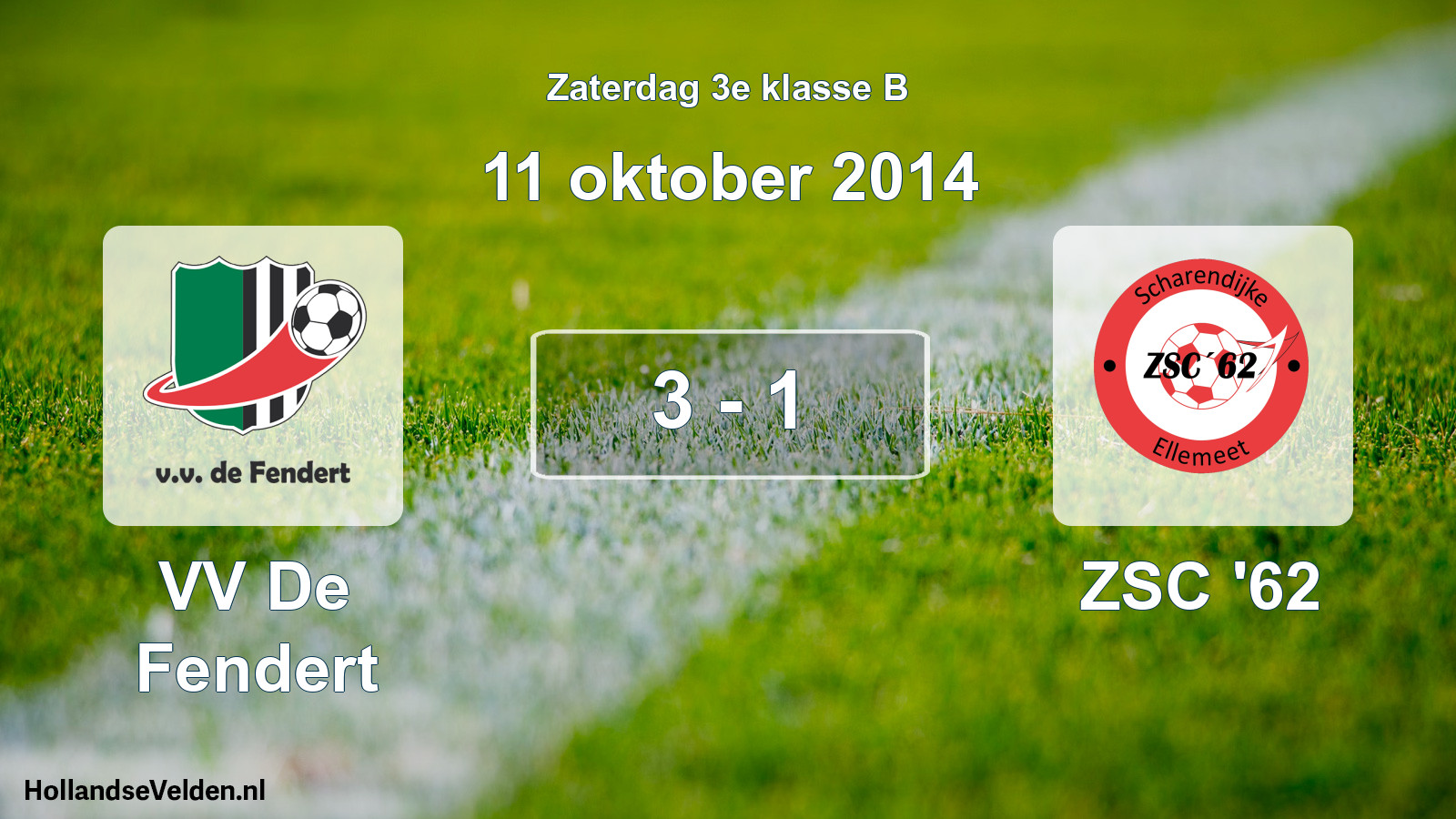 Total number of matches played: VV De Fendert - ZSC '62 3 - 1 (11 October 2014)