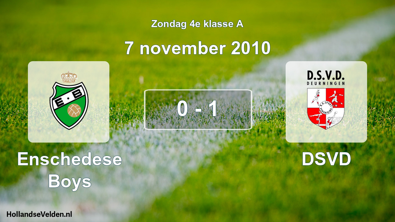 Total number of matches played: Enschedese Boys - DSVD 0 - 1 (7 November 2010)