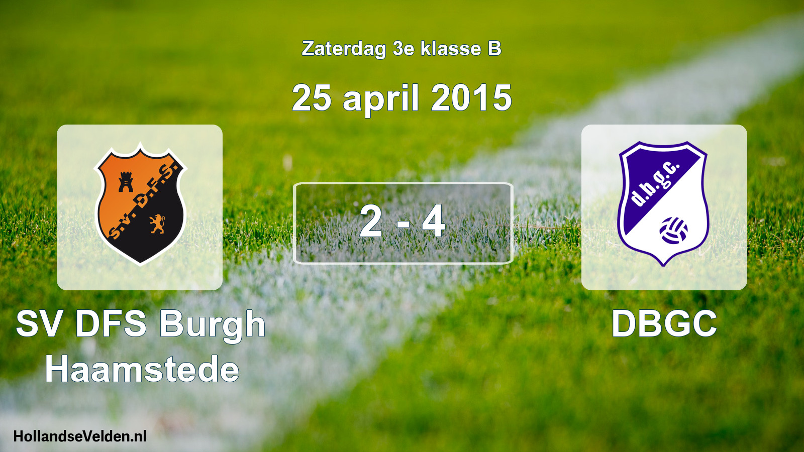 Total number of matches played: SV DFS Burgh Haamstede - DBGC 2 - 4 (25 April 2015)
