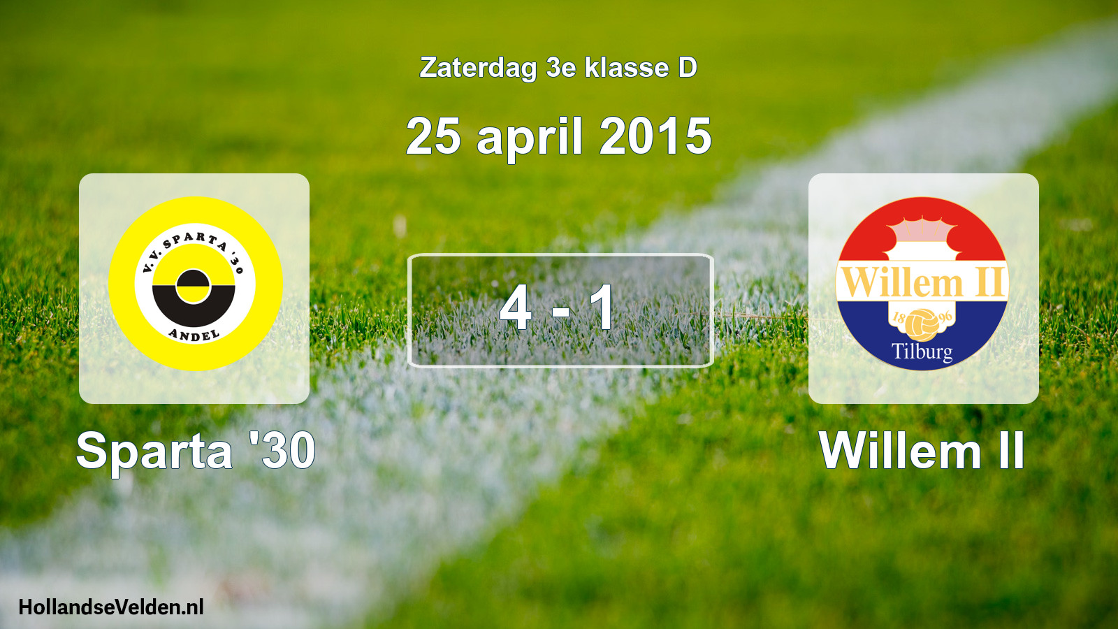 Total number of matches played: Sparta '30 - Willem II 4 - 1 (25 April 2015)