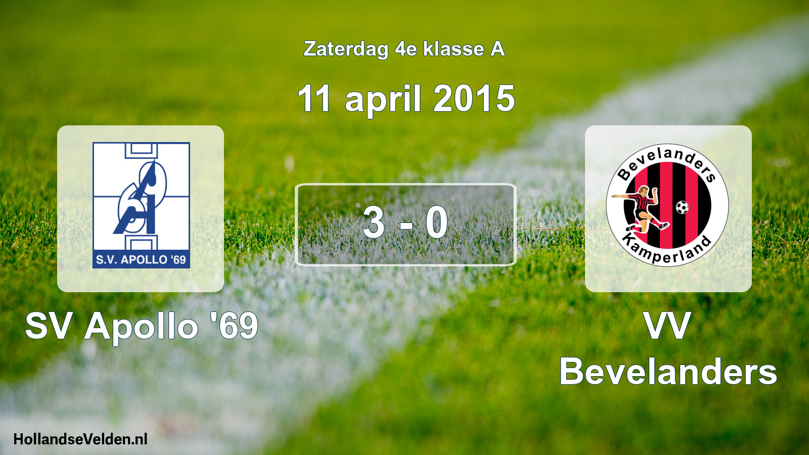 Total number of matches played: SV Apollo '69 - VV Bevelanders 3 - 0 (11 April 2015)