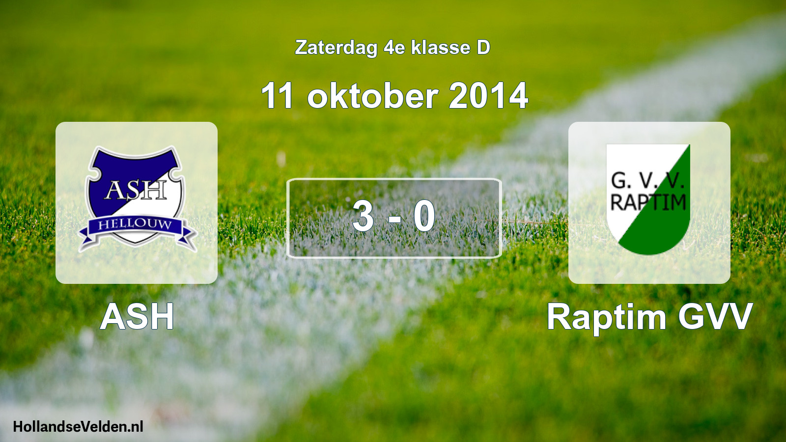 Total number of matches played: ASH - Raptim GVV 3 - 0 (11 October 2014)