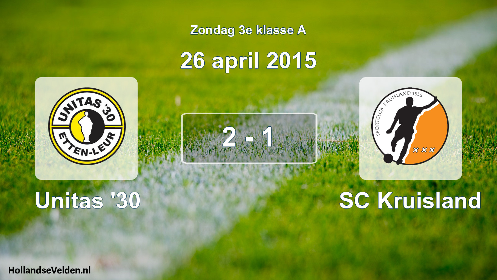 Total number of matches played: Unitas '30 - SC Kruisland 2 - 1 (26 April 2015)