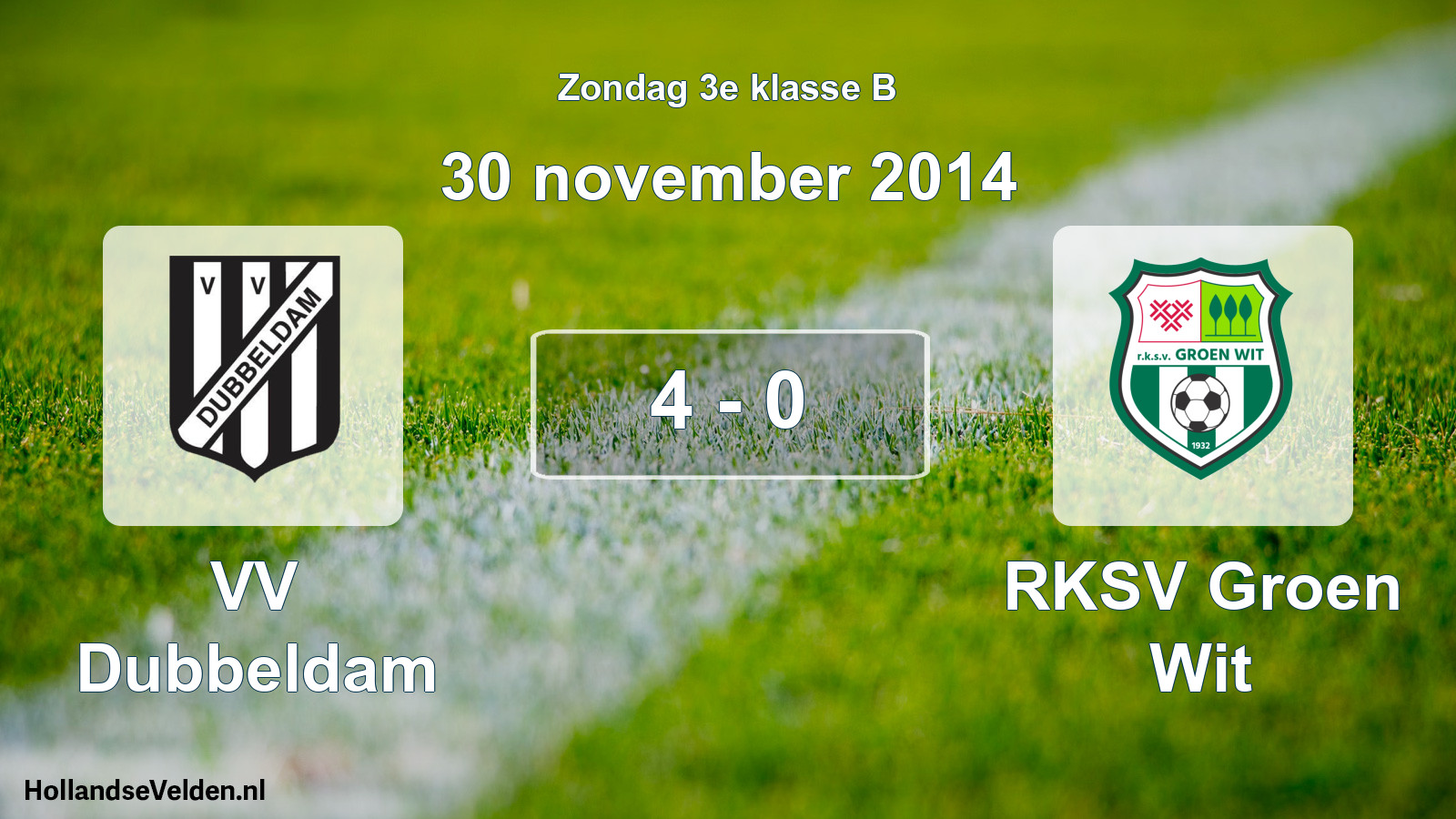 Total number of matches played: VV Dubbeldam - RKSV Groen Wit 4 - 0 (30 November 2014)