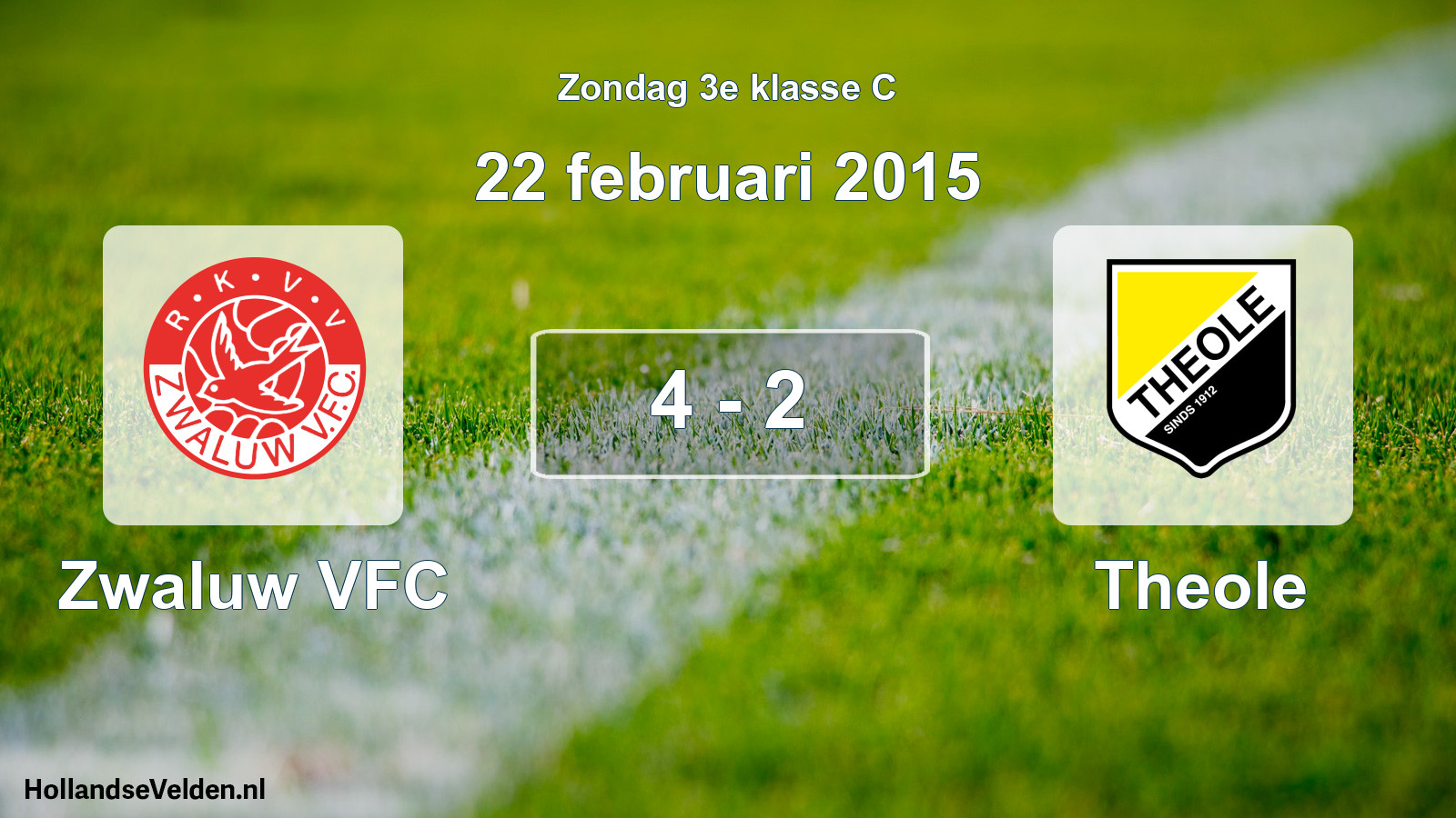 Total number of matches played: Zwaluw VFC - Theole 4 - 2 (22 February 2015)