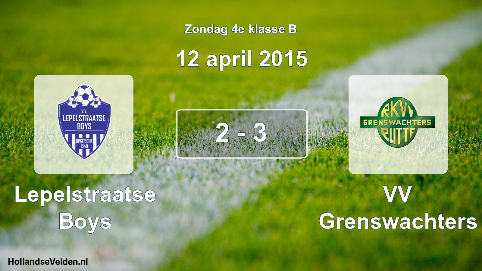 Total number of matches played: Lepelstraatse Boys - VV Grenswachters 2 - 3 (12 April 2015)
