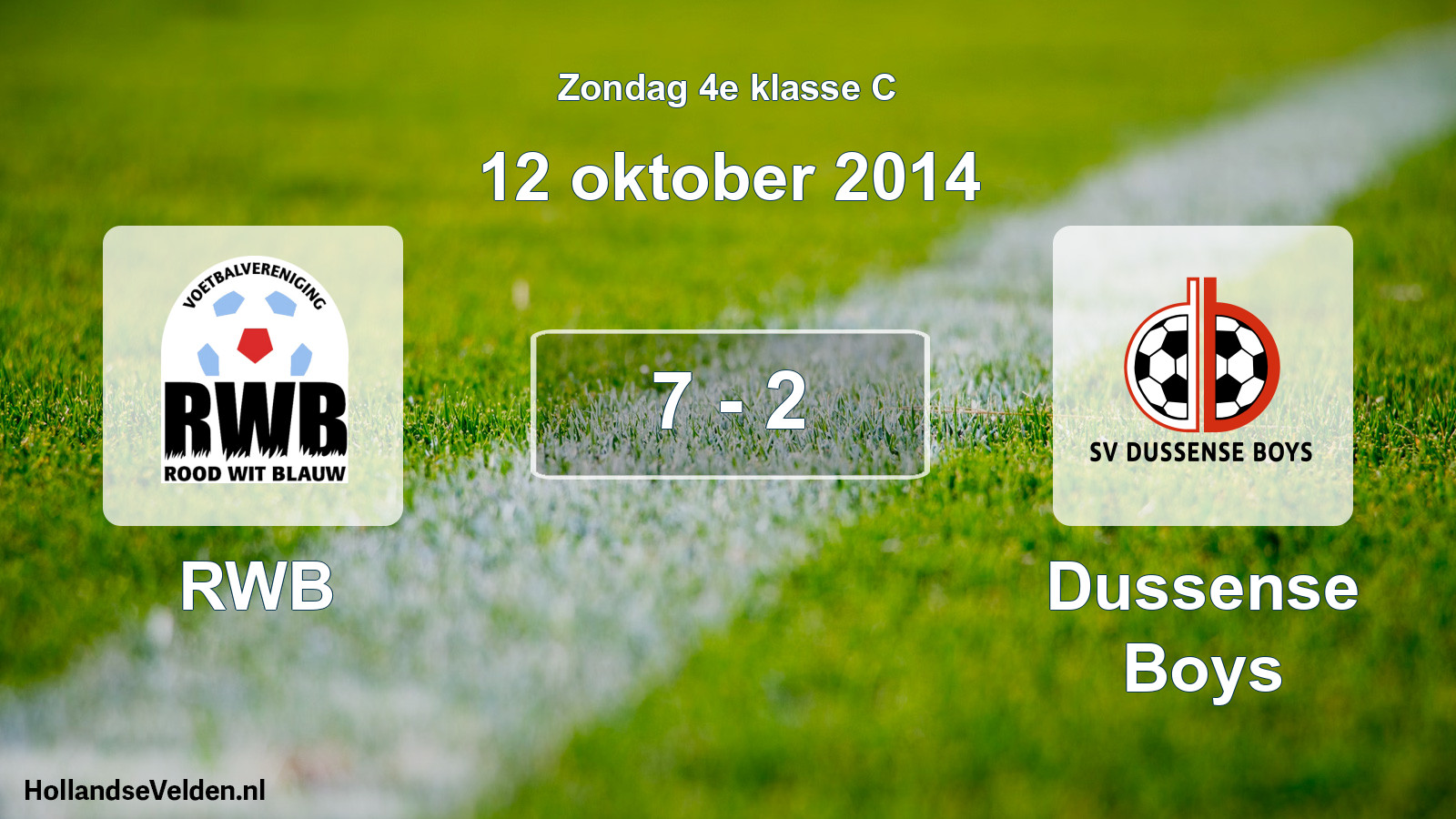 Total number of matches played: RWB - Dussense Boys 7 - 2 (12 October 2014)