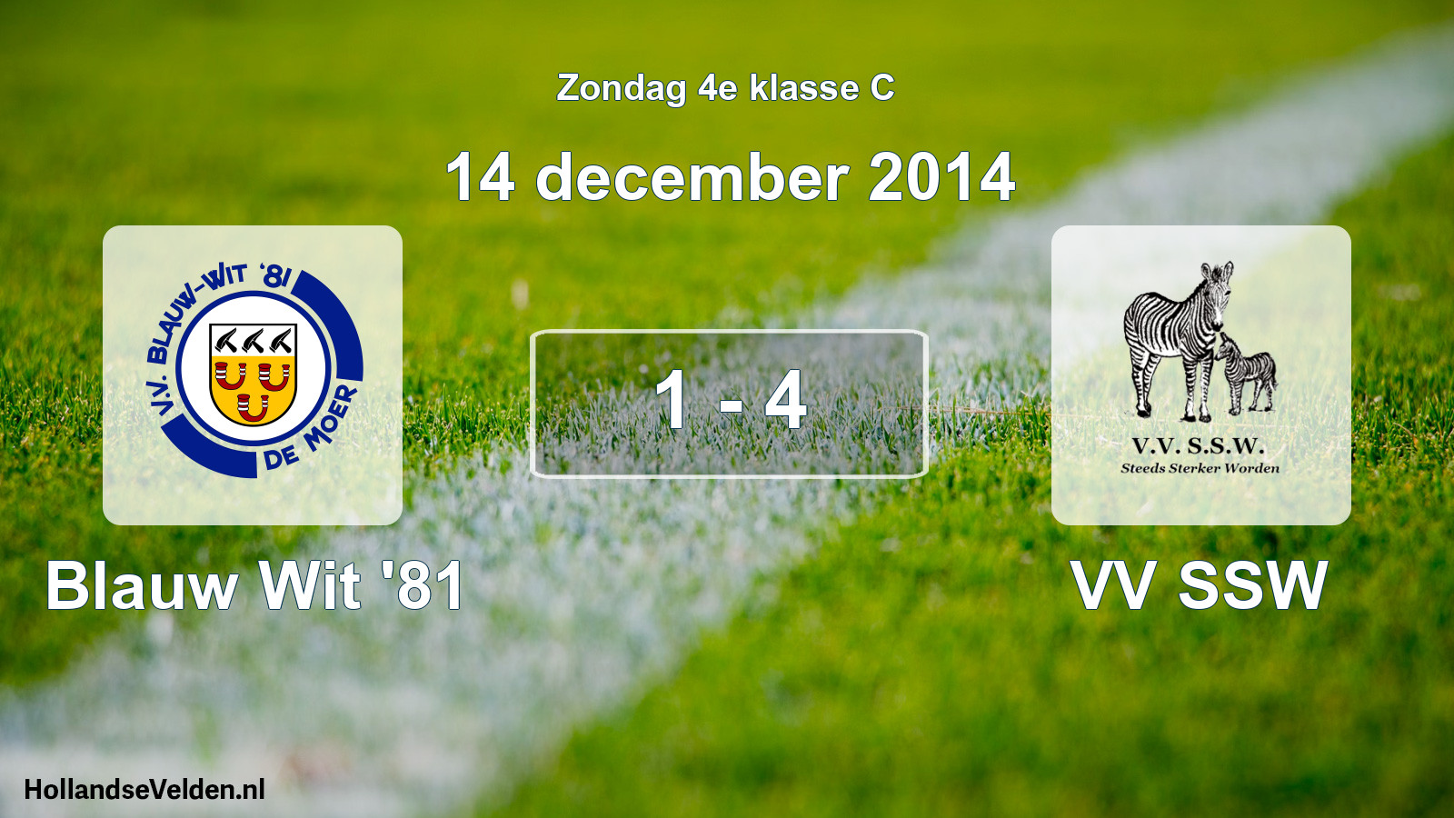 Total number of matches played: Blauw Wit '81 - VV SSW 1 - 4 (14 December 2014)