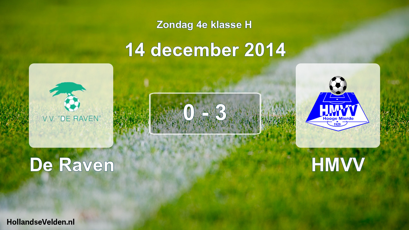 Total number of matches played: De Raven - HMVV 0 - 3 (14 December 2014)