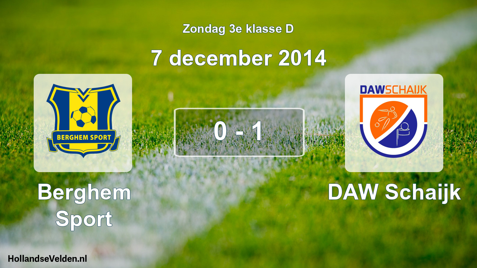 Total number of matches played: Berghem Sport - DAW Schaijk 0 - 1 (7 December 2014)