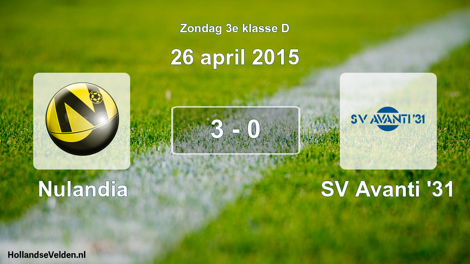 Total number of matches played: Nulandia - SV Avanti '31 3 - 0 (26 April 2015)