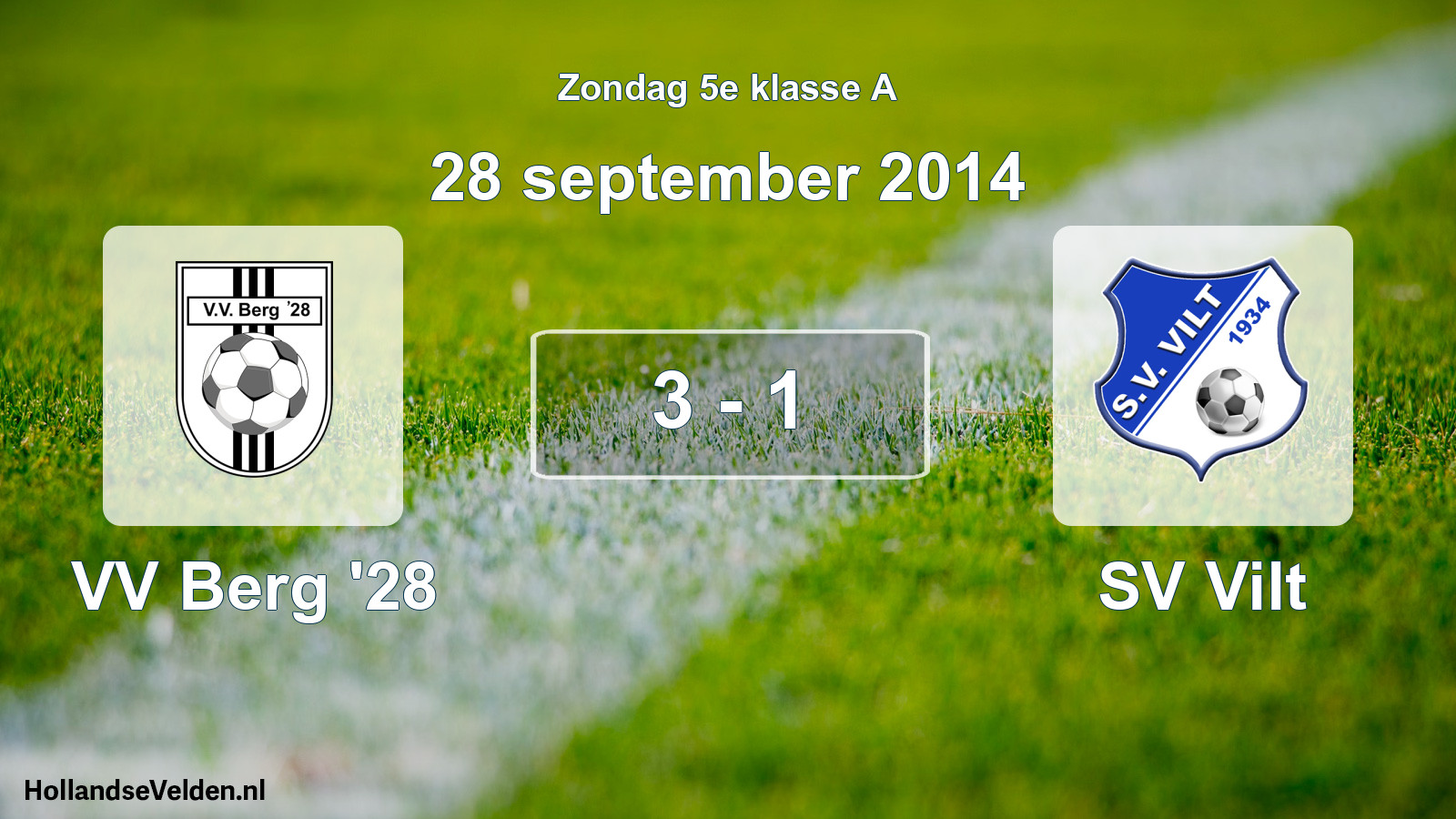 Total number of matches played: VV Berg '28 - SV Vilt 3 - 1 (28 September 2014)