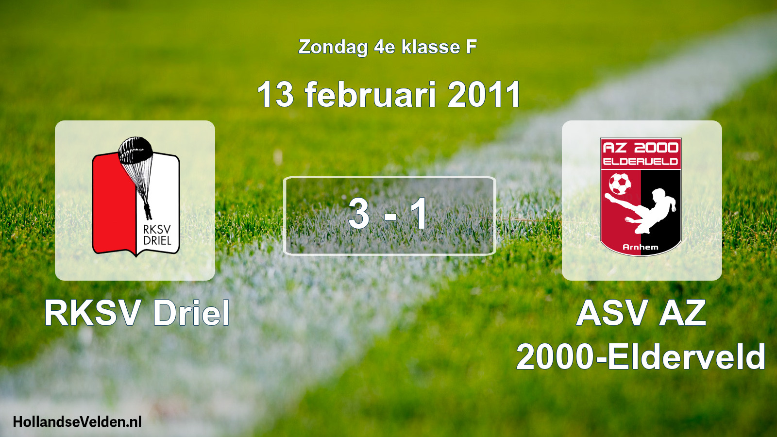 Total number of matches played: RKSV Driel - ASV AZ 2000-Elderveld 3 - 1 (13 February 2011)