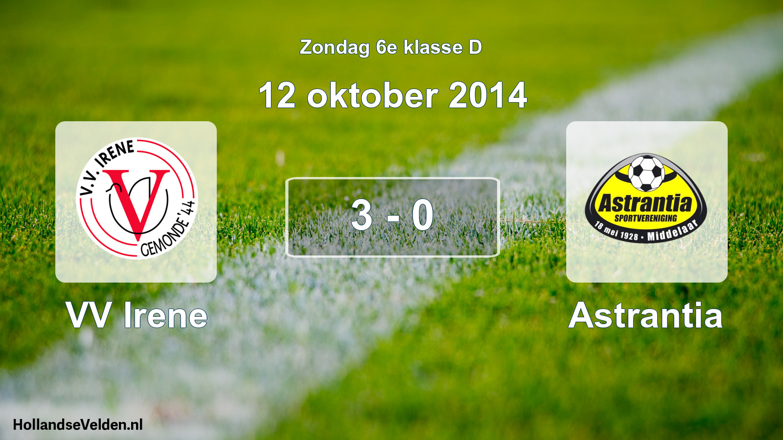 Total number of matches played: VV Irene - Astrantia 3 - 0 (12 October 2014)